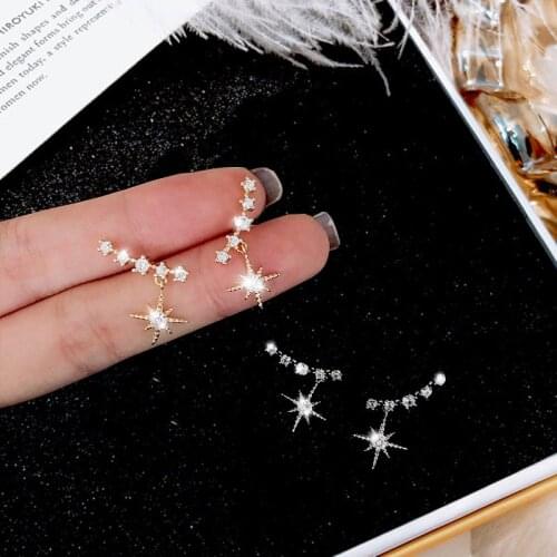 New Korean Fashion Silver Color Simple Pave Crystal Rhinestone Star Stud Earrings For Women Romantic Sweet Wedding Jewelry Gift