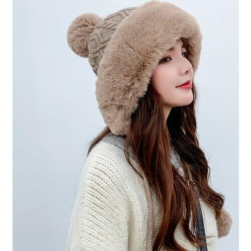 Elegant Girls Thicken Ski Snow Cap New Fashion PomPoms Winter Women Beanie Hats Female Skullies Warm Knit Hat Soft Outdoor Cap