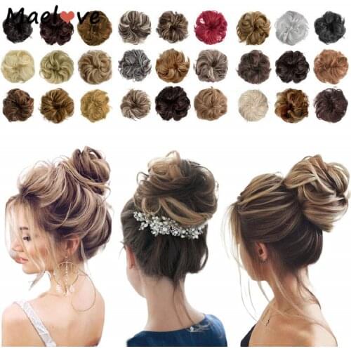 Synthetic Ombre Elastic Updo Chignon Fluffy Messy Scrunchies Hair Bun For Women With Rubber Band Brown Gray