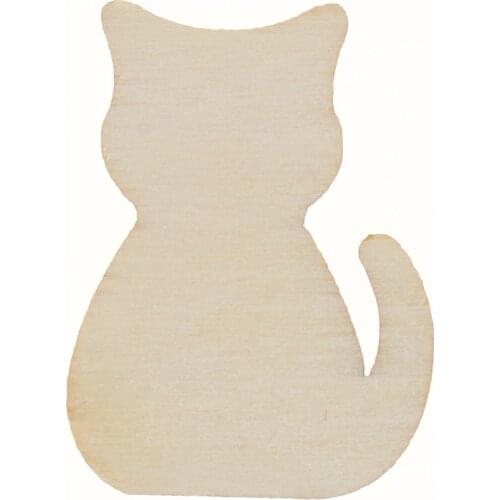 Pack of 50 Unfinished Cat Cutout Wooden Slices Tags 3 x 2.2 x 0.2 cm