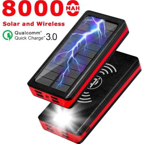 Wireless Solar Power Bank 80000mAh Large Capacity Fast Charger for Xiaomi IPhone 4USB Mobile Phone Charger External Battery