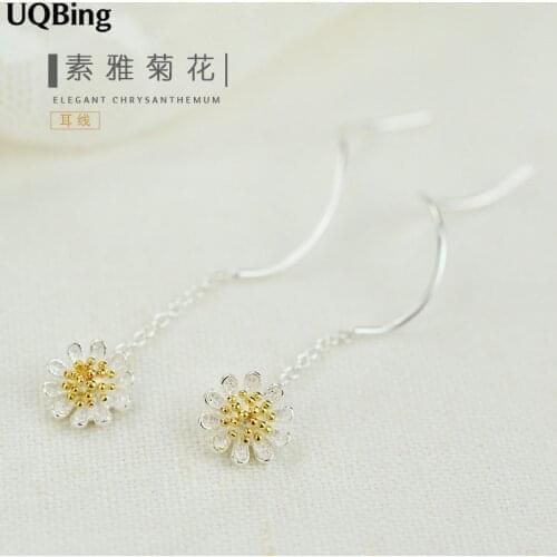 High Quality 925 Sterling Silver Jewelry Daisy Flower Drop Earrings For Women Girls Brincos Pendientes de Prata