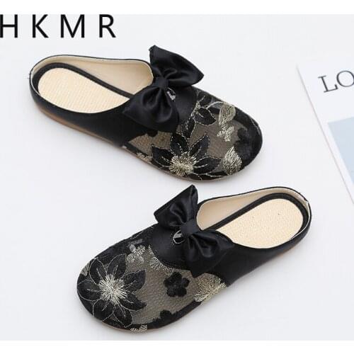 2021 Spring and Summer Fashion Baotou Simple Vamp Embroidery Breathable Bow Embellished Candy-colored Womens Slippers Sandals