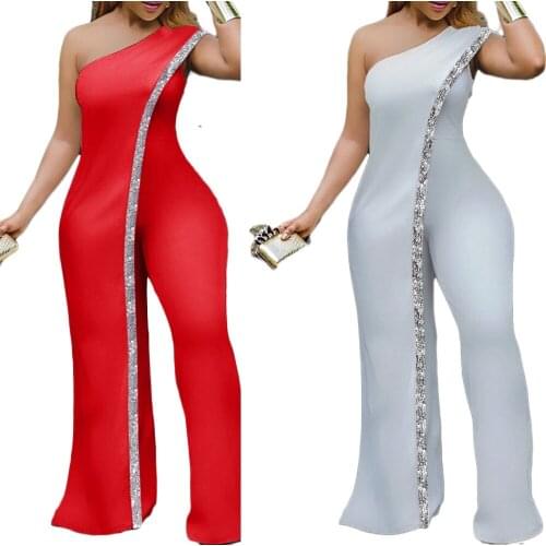 Somoshein S-3xl Chic Bright Edge One Shoulder Women Jumpsuits Sleeveless One Piece Straight Pants Romper Wholesale Dropshipping