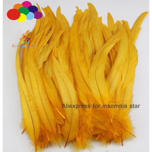 100 pcs Gold cock tail feather 25-45cm/10-18 inch Hand Sorting Wholease Decolorizing Rooster Coque Tail Feathers For Weddin