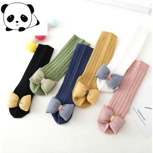 1 Pair Baby Socks 0-3T Boys Girls INS Hot Bow-knot Long Tube Socks Cotton Infant Socks Newborn To Knee Socks Baby Accessories
