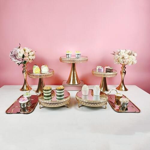 2pcs-9pcs cake stand set mirror gold cupcake hollow-carved design party cake decoration