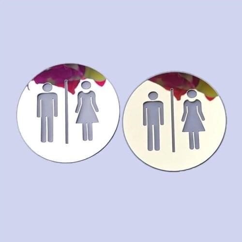 3D Toilet Entrance Sign Gold Silver Bathroom Mirror Wall Sticker Logo for Shopping Mall Public Places Toilet Door Decoration