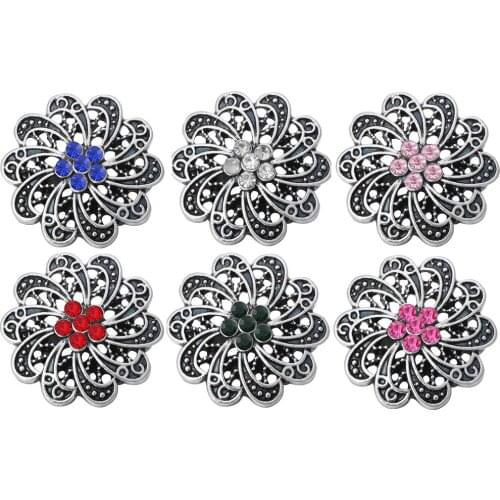 5pcs/lot New Vintage Snap Button Jewelry High Quality Rhinestone Flower 18mm Metal Snap Buttons DIY Charms Snap Jewelry