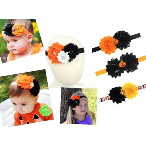 50pcs girl Halloween carnival Crystal Shabby lace Chiffon flowers combination headbands spook pumpkin Hair Bands WS011
