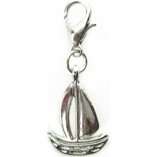 50pcs/lot Silver Boat charms dangle charms lobster clasp Hanging Floating Charm DIY Jewelry Accessories Charms