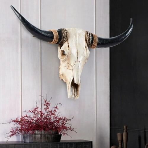 American retro horn skull wall hanging jewelry creative gift decoration resin home office shop craft gift