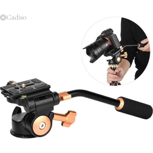 Cadiso Q08S Aluminum 3-Way Fluid Drag Pan Head Rocker Arm Video Tripod Ball Head for Canon Nikon Sony DSLR Camera Tripod Monopod
