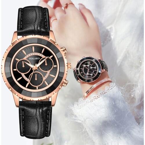Luxury Fashion Three Eyes Dial Women Green Watch Quartz Leather Ladies Wristwatches 2020 YOLAKO Brand Woman Clock Montre Femme