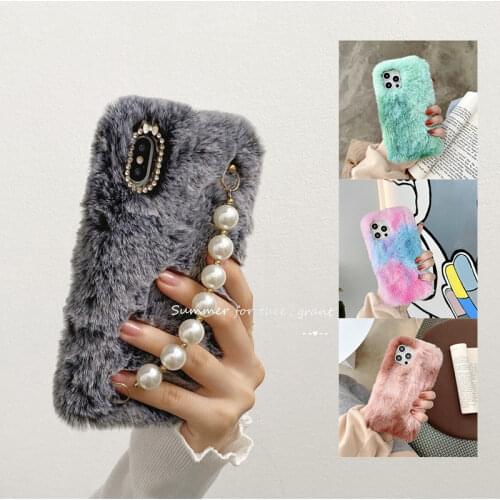 Luxury Fur Wrist Bracelet Chain Phone Case for Samsung galaxy Note 20 Ultra 8 9 S20 fe S10 Lite S9 S8 Plus S7 edge Soft Cover