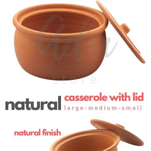 Viapot Big size Earth Hot Pot Unglazed Ceramic Lid High Temperature Resistant Healthy Natural Cooker Dutch Oven 28x14 cm