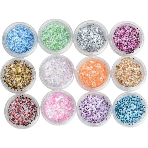 12 Mix Colors Nail Flakes Snow Glitter Shapes 3D Nail Art Decoration Acrylic Gel Polish Decor Manicure Nail Glitter Sequins