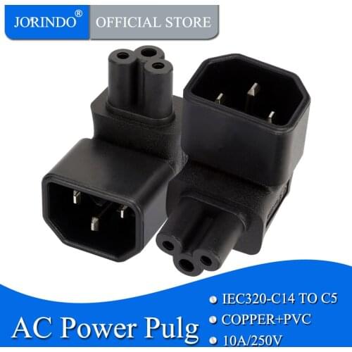 JORINDO IEC 320 C14 to IEC C5 Angled power adapter, C5 to C14 angled AC adapter Angled Power Adapter Male to Female Angled