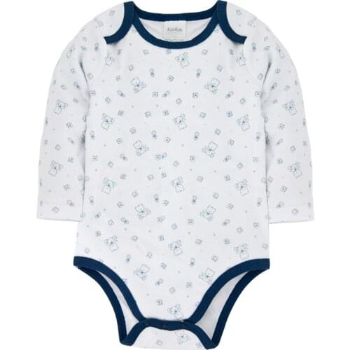 Kavkas Clothes For Children Spring And Autumn Bear Printing With Blue Collar Long Sleeve Baby Boy Rompers Jumpsuit bebê