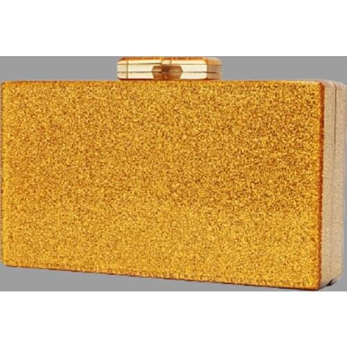 Gold glitter acrylic box clutches women day clutches evening purse wallet mirror metal clasp women brand handbags female bags