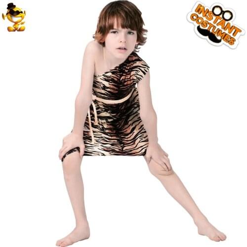 Caveman Costume Kids Boys Childrens Historical Caveman Stone Age Furs Outfit Halloween Fancy Dress Cosplay Outfit