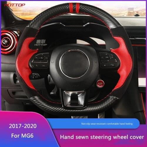 For Mg6 2017 2018 2019 2020 Hand-Sewed Leather Steering Wheel Cover Four Seasons Steering Wheel Leather Grip Cover
