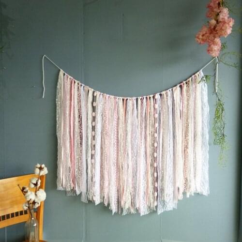 Lace Ribbon Rag Tassel Garland Banner Boys Girls Burlap Shabby Garland Home Wedding Wall Hanging Tapestry