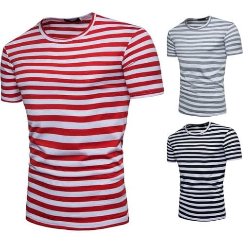 European Code Mens Striped T-Shirt Spring and Summer New Slim Hedging Casual Short-Sleeved Shirt Men