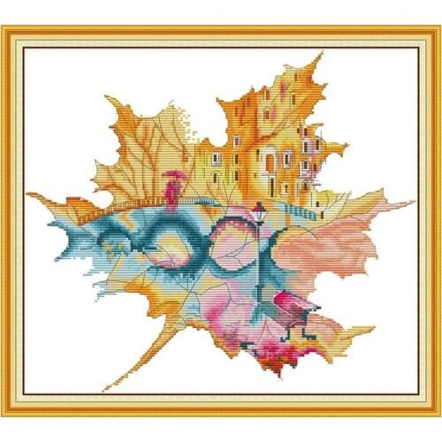 City in Maple Leaf cross stitch kit aida 14ct 11ct count print canvas cross stitches needlework embroidery DIY handmade