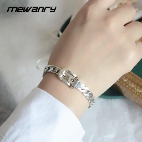 MEWANRY New 925 Sterling Silver Thick Chain Bracelets INS Fashion Simple Hip Hop Vintage Couple Belt Buckle Design Party Jewelry