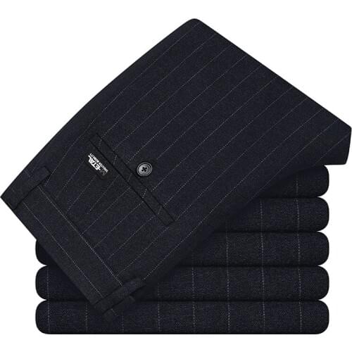 2020 autumn and winter new style, slim-fit striped trousers, classic, casual, high quality, large size Black gray blue