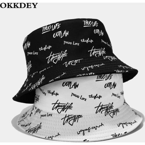 New Unisex Summer Reversible Bucket Hat Women Men English Letters Print Cotton Outdoor Sun Protection Fisherman Cap Panama Hats