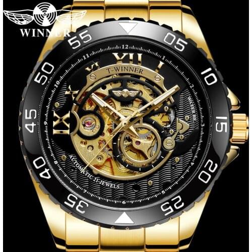 WINNER Automatic Mechanical Men Wristwatch Military Army Sport Male Clock Top Brand Luxury Gold Skeleton Fashion Man Watch 8193