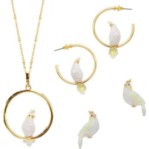 Romantic Elegant Parrot Jewelry Sets For Women Cute Lovely Bird Earring Necklace Female Party Accessories Good Gift