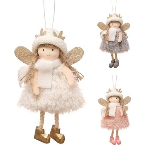Christmas Tree Hanging Ornament Doll Elk Angel Doll Cute Hanging Fabric Plush Girl Doll Pendant for Festival Garden Decoration