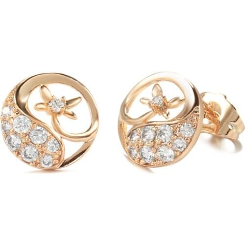 Kinel New 585 Rose Gold Stud Earrings Fashion Natural Zircon Flower Earrings for Women Elegant Vintage Jewelry Gift