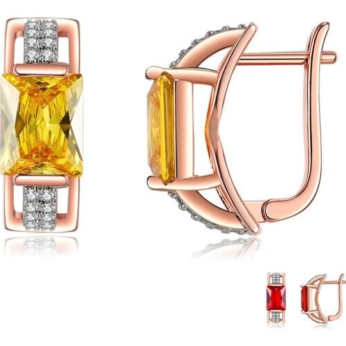 ZEMIOR Rose Golden Earrings For Women Square Female Stud Earring Two Color Cubic Zirconia Anniversary Day Gift Jewelry On Sale