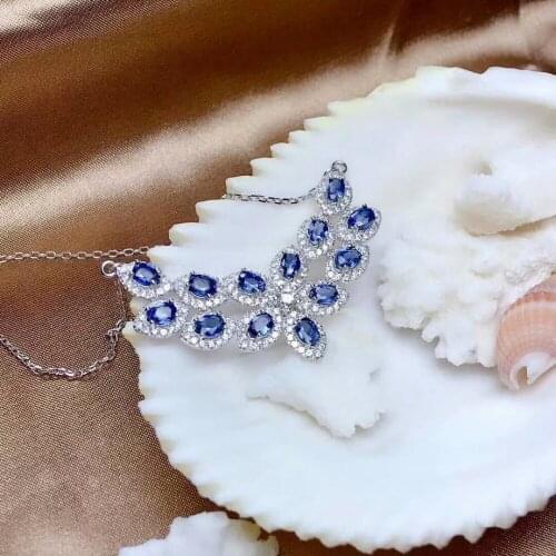 Shilovem 925 silver sterling real natural sapphire pendants send necklace fine Jewelry women trendy new 3*4mm mz0304999agl