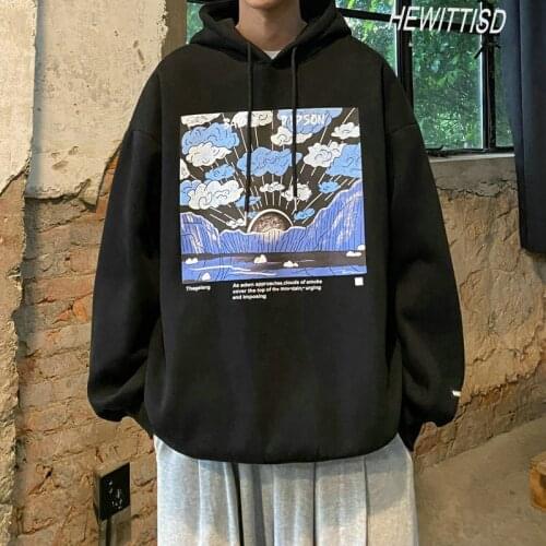 New Men Print Harajuku Hooded Hoodies 2021 Streetwear Mens Hip Hop Vintage Sweatshirts Male Korean Fashion Hoodie Clothes