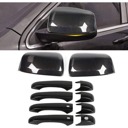 Carbon Fiber Side Rear View Mirror Cover Trim + Door Handle Cover Trim for 2011-2020 Jeep Grand Cherokee Dodge Durango