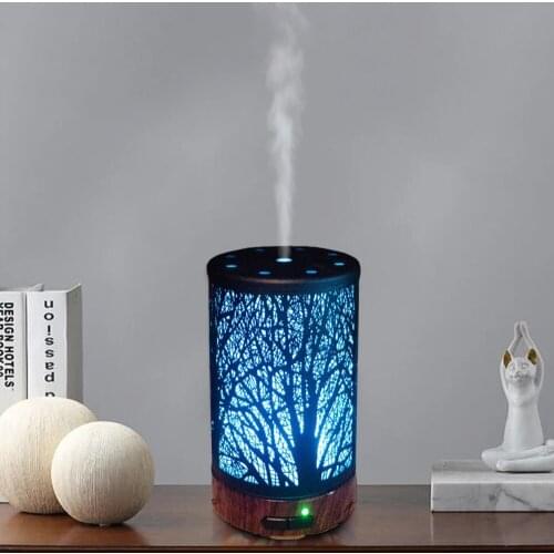Tree Shadow Pattern Air Humidifier Essential Oil Diffuser Iron Art Humidificador Mist Maker LED Lamp Aroma Diffuser Aromatherapy