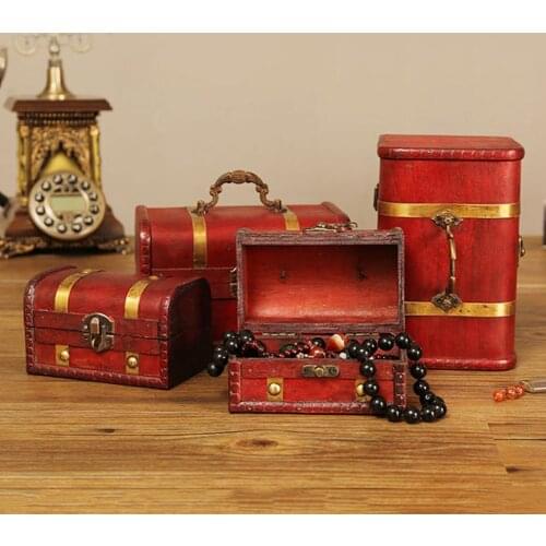 Vintage Wood Jewelry Storage Box Treasure Chest Makeup Organizer Case Home Decor Makeup organizer