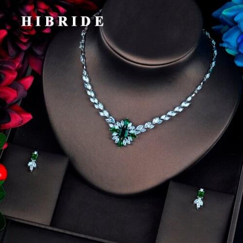 HIBRIDE European Fashion Female Zircon Jewelry Small Set Flowers Necklace Earrings Set Wedding Simple Jewelry Set N-664