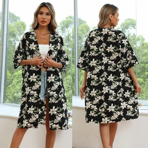 2021Summer New Streetwear Short Sleeve Loose Printed Chiffon Shirt Sunscreen Cardigan Shirt Womens Large Size Womens Clothing