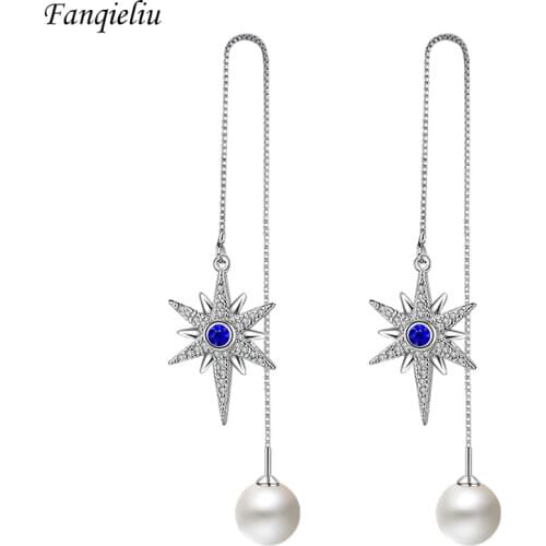 Fanqieliu Crytal Dangles 925 Sterling Silver Earring Drop Earrings For Women Star Earrings Retro Jewelry Woman Gift FQL20062