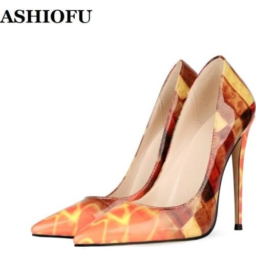 ASHIOFU 2020 New Handmade Ladies High Heel Pumps Colorful Leather Party Prom Shoes Slip-on Evening Fashion Pumps Court Shoes