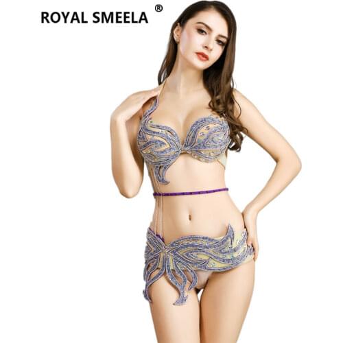 2021 new Women Butterfly pattern belly dance costume sexy belly dancing outfits shiny rhinestones Bra+belt performance clothes