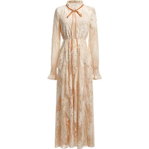 Summer dress 2021 Retro palace style women long lace dress evening formal party Long Sleeve Runway Vestidos