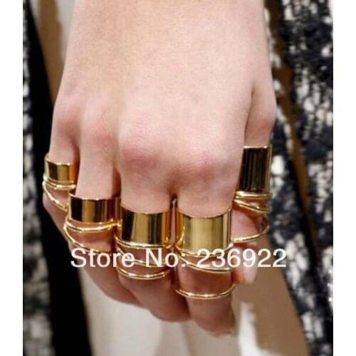 ZRM Hot 9 pcs/set Fashion Shiny Punk Gold Stack Plain Band Midi Mid Finger Knuckle Ring 20sets/lot Wholesale