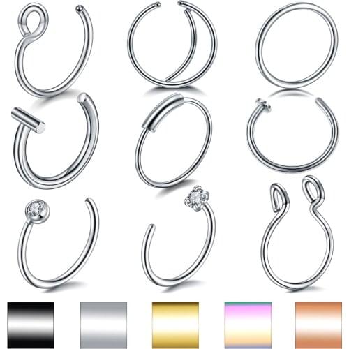 1PC Steel Fake Septum Nose Ring Rose Gold Clip on Fake Nose Stud Lip Helix Piercing Faux Septum Rings Hoop Clip Jewelry Gift
